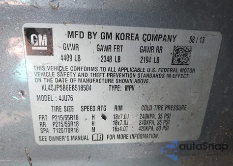 2014 Buick Encore Convenience из США, поврежденный, VIN KL4CJFSB6EB518504